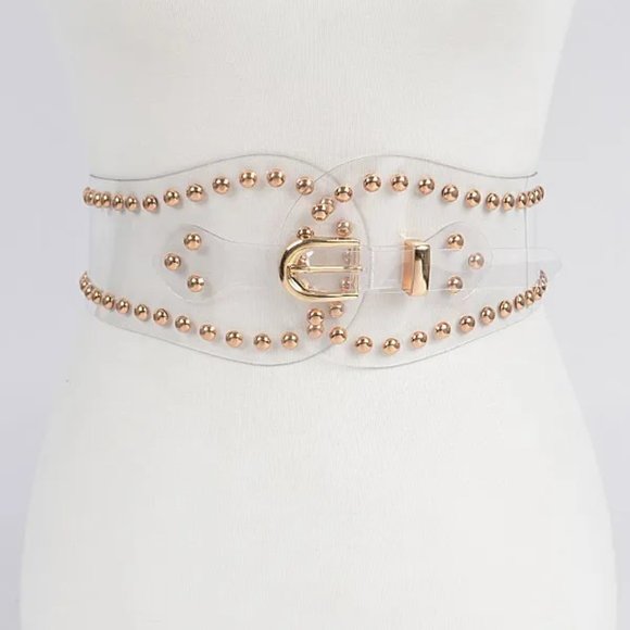 Accessories - Studded Transparent waist belt- Gold